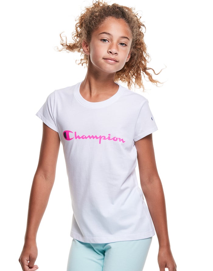 Champion T-Shirt Meisjes - Wit - Classic Script Logo ( 716952-PVB )